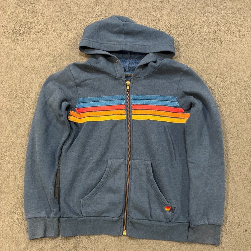 Aviator Nation Blue 5 Stripe Zip Hoodie Sweatshirt Full Zip Youth Size 10